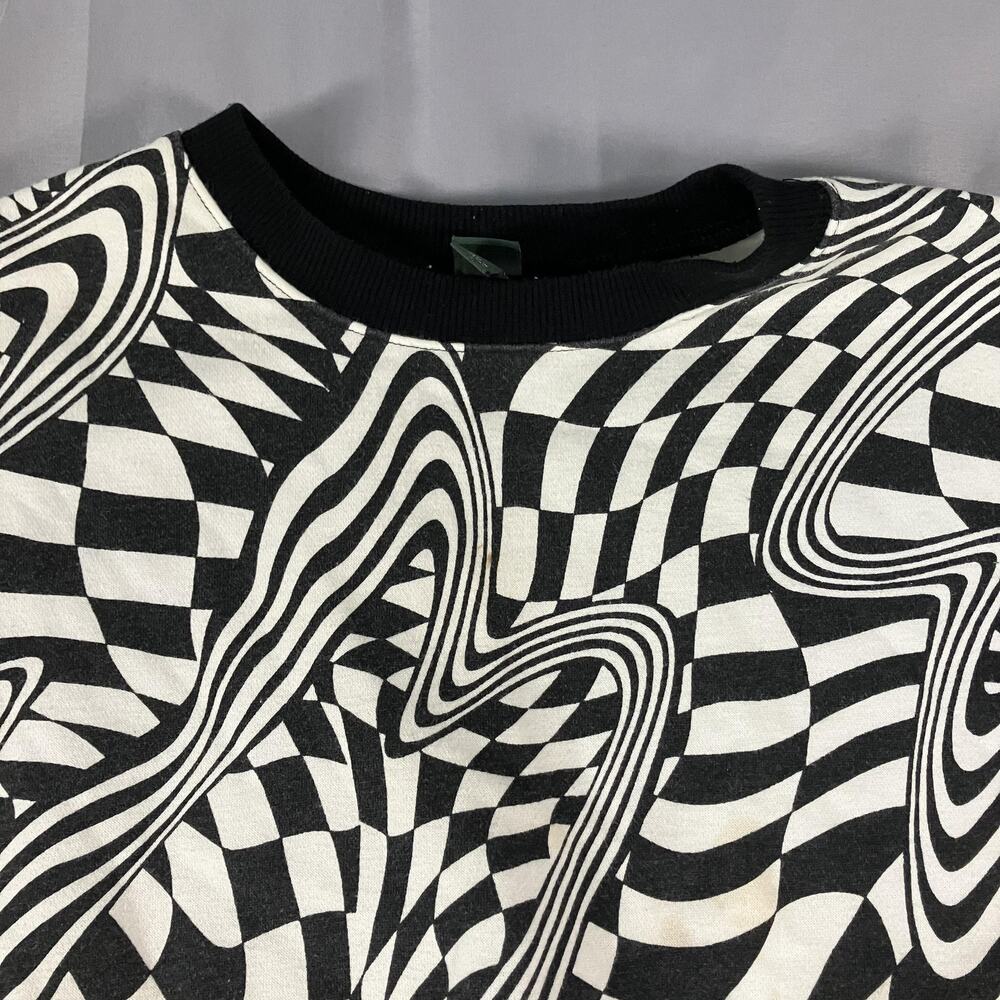 Wild Fable‎ Sweatshirt Womens Large Black White Trippy Checkerboard Crewneck - Picture 2 of 15